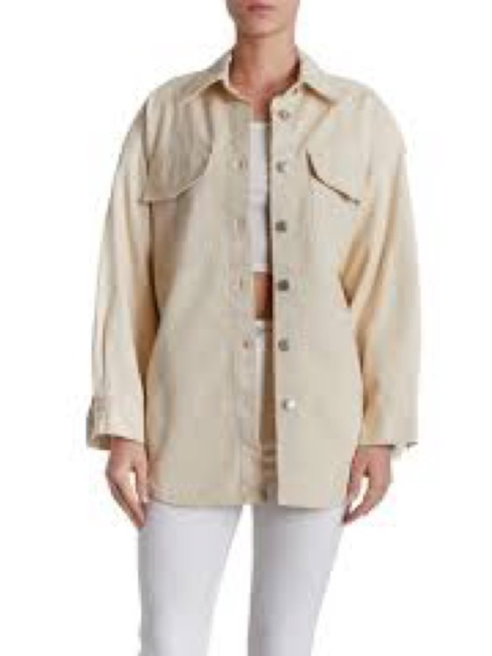 H&M Women's Cream Utility Button-Up Jacket